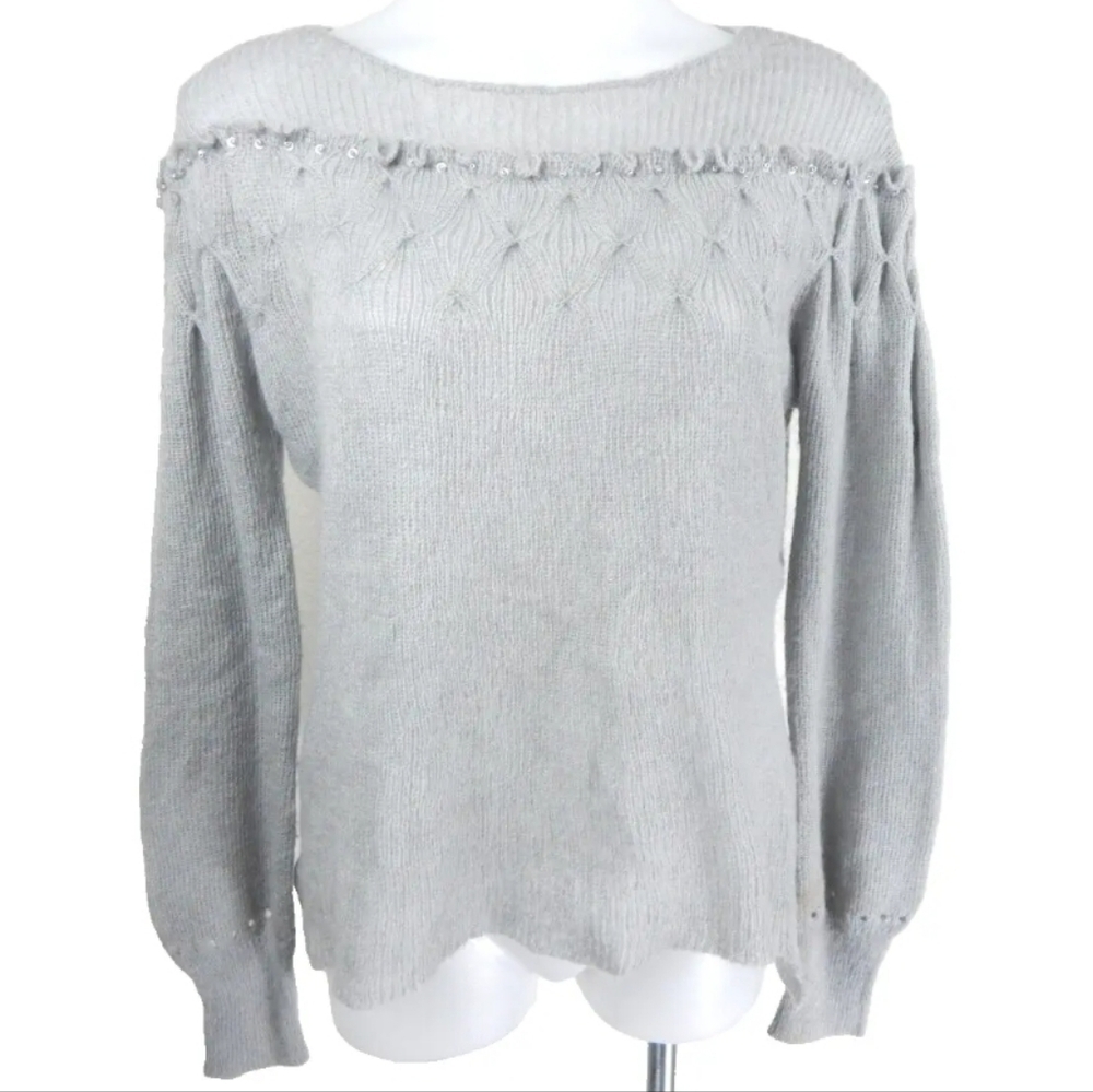 Sundance Sheer Gray Pointelle Sequin Sweater